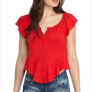 free people mint julep button front top off the shoulder sz small